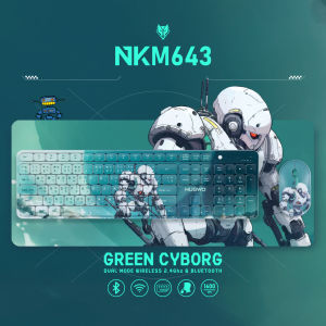 Nubwo NKM-643 Keyboard+Mouse Dual mode Wireless/Bluetooth RubberDome Switch แป้นพิมพ์ ชุดเมาส์คีย์บอร์ดไร้สาย (GreenCybog)