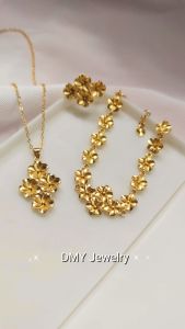 DMY Jewelry Gold 916 Original Malaysia/Indian Jewellery Set/Flower Necklace Set Wedding Jewelry/Gift Set For Women/Necklace Women Korean Style Set/Yellow Gold 22k/Cincin Budak Perempuan/Gelang Tangan Perempuan Viral Murah/Emas 916 Original Lelongkpop Merh