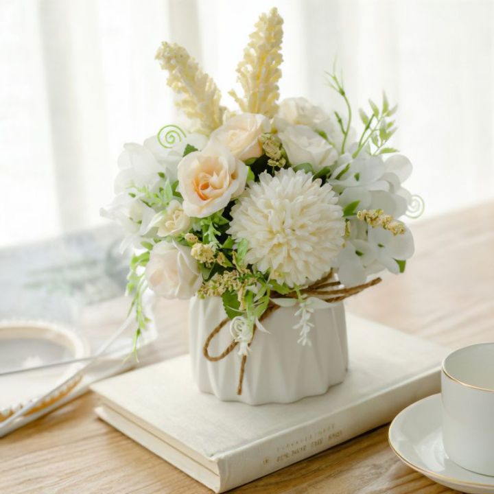《508》Artificial Flowers Bouquet Fake Flowers In Potted Wedding Table  Centerpieces for Dining Room Living Room Bathroom Plants Decor, Dining  Table
