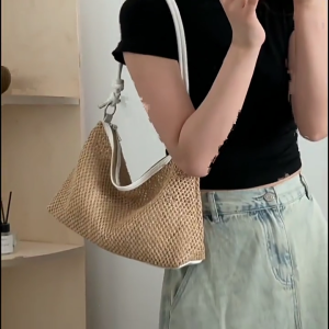 Casual Beach Bag Straw Underarm Purse Fashion Shoulder Crossbody Bags with Adjustable Strap For Beach Picnic Vacation