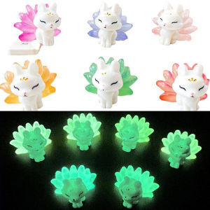 YAFEN 1PC Cute Mini Luminous Resin Nine Tailed Fox Ornament Glow In The Dark Miniature Figures Fox Micro Landscape Dollhouse Decoration