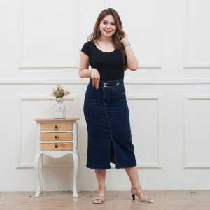 Rok Jeans Stretch Span | Skirt Jeans Belah Depan Wanita