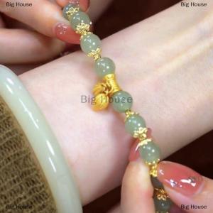 [COD] Big House สร้อยข้อมือลูกปัดไม้ไผ่ธรรมชาติใหม่สร้อยข้อมือหยกสไตล์จีนสำหรับผู้หญิงกำไลข้อมือหยก