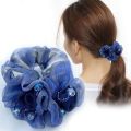 FORUM Girls Simple Elegant All-match Hair Scrunchies Ponytail Holder Crystal Bead Cloth Rose Flower Korean Style Headwear Female Hair Accessories Flower Hair Rope Silk Yarn Rubber Band. 