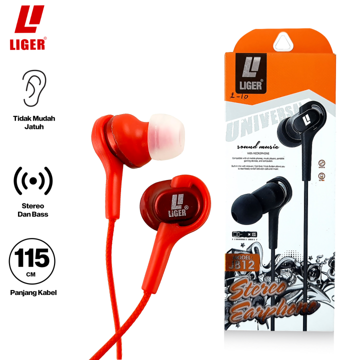 LIGER Handsfree Headset Kabel Stereo Dan Bass L-10 Dengan Mic Earphone  L-10
