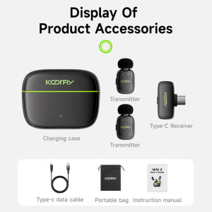 Koorfly M01 MINI PRO Wireless Lavalier Microphone Noise Cancelling 45H Battery Real Time Feedback Mini Mic For Android Phones & iPhone Computer Laptop Video Live