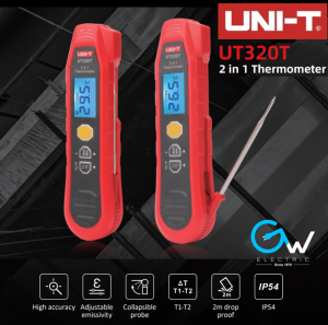 UNI-T UT320T 2-in-1 Industrial Infrared Thermometer -40℃~300℃ IP54 With 180° Collapsible Probe