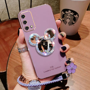เคสโทรศัพท์สำหรับ OPPO A95 A74 A74 5G พร้อมกระจกและเชือกเส้นเล็กสั้น