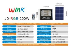 JDSTAR-WMK IP67 300W 200W 100W RGB Solar Light Outdoor Waterproof r Wall Lights Floodlights Spotlight