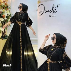 Gamis Jumbo Model Terbaru Dinda Dres Ceruty Babydoll Aplikasi Bordir M L XL XXL 3XL Dress Kondangan Wanita Elegan Resleting Depan Busui Friendly Baju Muslim Remaja Kekinian