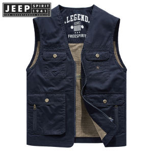 JEEP SPIRIT 1941 ESTD เสื้อกล้ามลำลองของผู้ชายกลางแจ้งแบบเสื้อกล้ามมีกระเป๋าหลายใบ