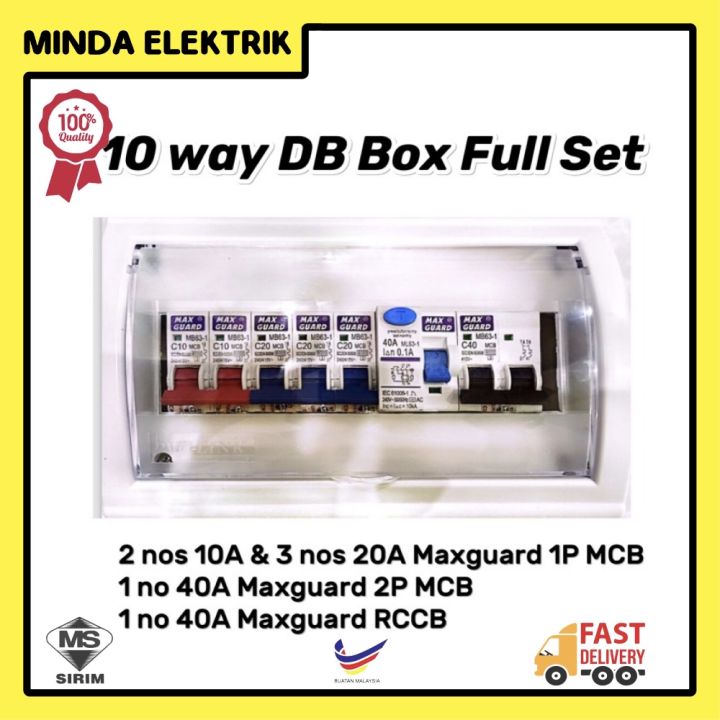 DB Box 10 way (Full Set) Maxguard 1P MCB 10A -20A Distribution board ...