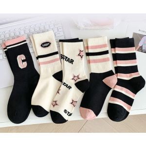 Set 10 Đôi Tất Nữ Cotton Cao Cổ Phối Họa Tiết C hồng Lucky STar Trẻ Trung Năng Động Mẫu Mới 2025
