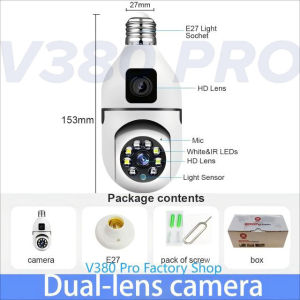 V380 Pro Bulb Dual Lens CCTV Camera To Cellphone Camera No Wifi Needed Two-Way Audio Full Color Night Vision Camera