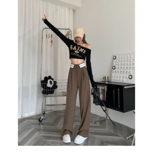 Quần Tây Nữ Ống Rộng Lưng Cao Dáng Suông Mix Cạp Bẻ Độc Đáo Quần Tây Dáng Dài 100cm hack chiều cao.