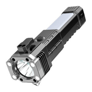 LED Flashlight Adsorbable Waterproof Multifunctional Flashlight Searchlight USB Work Lights Car Safety Hammer Outdoor Self-Defense Flashlight with Emergency Handheld Lamp
