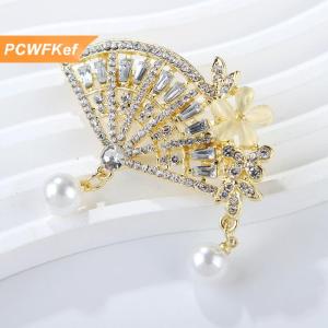 【PCWFKef】 Trung Quốc Phong Cách Thời Trang Sang Trọng Rhinestone Hình Quạt Trâm Cài Cho Phụ Nữ Quần Áo Phụ Kiện Áo