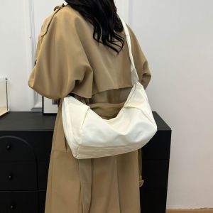 SWEET TIM ผ้าสีพื้น ถุงเกี๊ยว ไนลอน ความจุขนาดใหญ่ กระเป๋าสะพายข้าง แฟชั่น ดีไซน์จีบ กระเป๋าโท้ต ใช้แบบสบายๆ