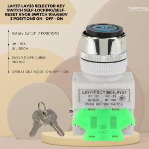 LAY37-LAY38 Selector Key Switch Self-locking/Self-reset Knob Switch 10A/660V  3 POSITIONS ON - OFF - ON