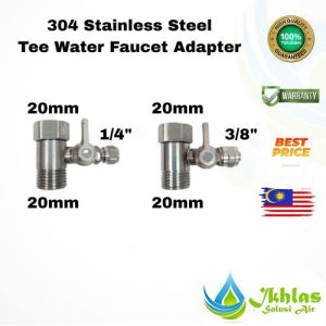 304 Stainless Steel Tee Water Faucet Adapter 20mm to 1/4" - 3/8" Ball Valve