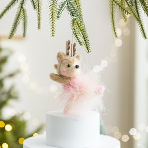 KINGTR Felt Christmas Hanging Pendants Sled Mouse Cartoon Xmas Tree Pendants Cute Pink Christmas Doll Pendant Home Decor