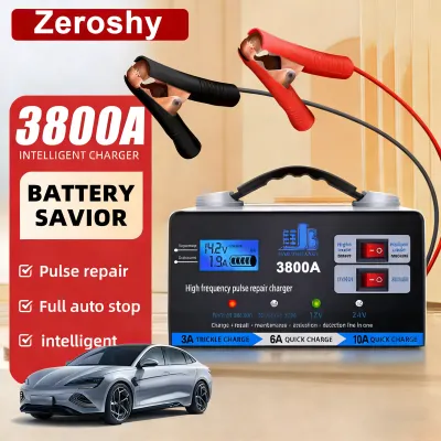 4800A Japan Heavy Duty Car Battery Charger 12V/24V For Motorcycle Car Intelligent Power Supply High-frequency Pulse Repair Charger High-power Car Charger Fast Charging Automatic Voltage Power Saving