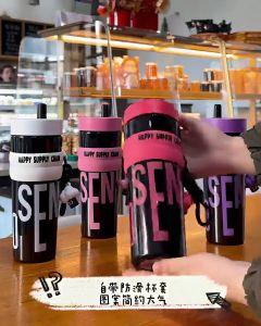 SweetCandi~950ML Sport Large Capacity Plastic Cup Portable Straw Cup Dopamine Color Water Cup