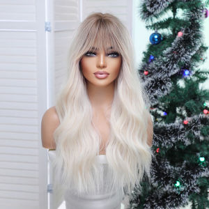 TSE Long Curly Hair Wig With Bangs Gradient Blonde Brown Wigs Europe and America Hair Style New Christmas headgear LC Series 24Inch Length