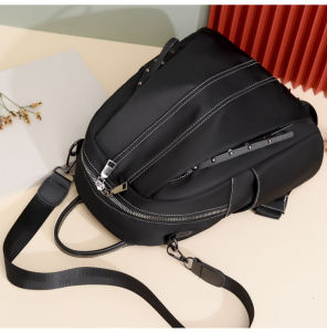 Tas Ransel Wanita Kulit Parasut Backpack Hitam Polos Perempuan Jahitan Fashion Korea Kasual COD T263