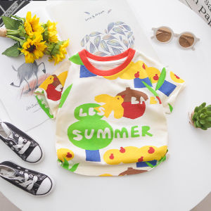 ชุดเสื้อผ้าเด็ก สำหรับฤดูร้อน ยืดแขน สั้นพิมพ์ลายนก คอกลมระบายอากาศ ได้ดีทันสมัย