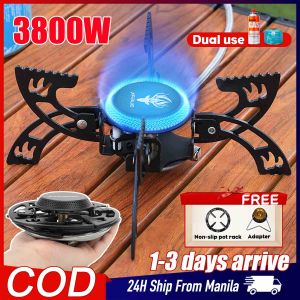 Folding Butane Gas Stove 3800W Windproof Camping Stove with Pot Rack and Adapter Portable Single Stove Outdoor BBQ Hiking