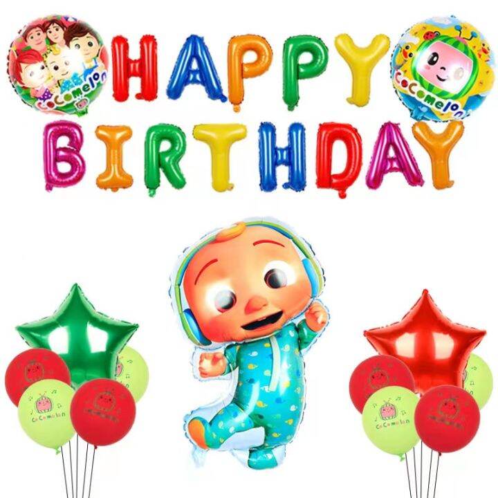 15pcs JJ Cocomelon Theme Birthday Banner Star Foil Balloons Decor Party ...