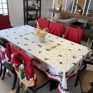 EAS Christmas Tablecloth (4681012 seater) Mistletoe and ribbon Jacqard Fabric table cloth / Mantel by Everything About Santa