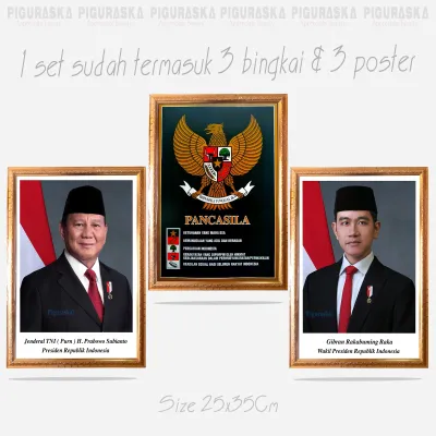 1 Paket Lengkap Bingkai Foto Presiden Wakil Dan Garuda / Prabowo Gibran Pancasila - Poster Plus Pigura Presiden Wapres Garuda 25x35Cm