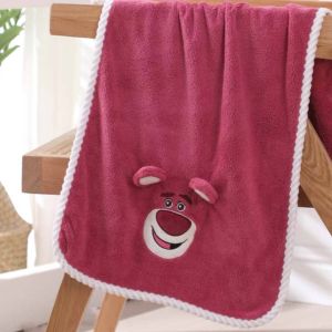 Yuxin Towel and Bath Towel Gift Set with Strawberry Bear Coral Fleece Embroidered Detail Thickened Construction Absorbent Use Towel Gift Set for Gift.