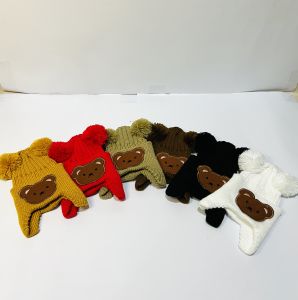 Topi kupluk bayi pom pom bear korea motif beruang topi bayi cewek umur 3 bulan sampai 2 tahun