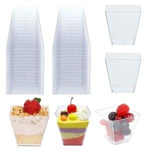 50PCS Square Clear Dessert Tumbler Cups 50 ml Puddings Mousse Cups for Event and Party