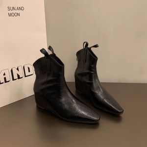 IELGY 2025 Brown Martin Boots Womens New Pointed Toe Heightened Zipper Slim Bootie V-Mouth Short Chelsea Boots