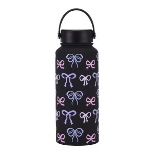 MUSASI Portable Vacuum Bottle 1000ML Printed Design Aquaflask Tumbler Creative Flowers Pattern Water Bottle Sports Use