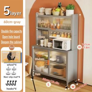 Kitchen Storage Cabinet Sideboard Cupboard Microwave Stand Cabon Steel Organizer With Foldable Door and wheels
