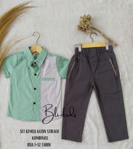 Setelan Kemeja Anak Laki Laki Bahan Katun Streach Usia 1 sampai 12 T ahun
