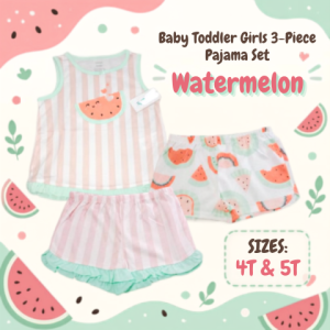 Baby Toddler Girls 3-Piece Pajama Set – Watermelon Prints | Sleepwear Set