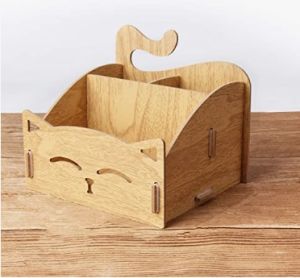 Hộp bút để bàn hình mèo ngộ nghĩnh dễ thương bằng gỗ cao cấp khắc tên riêng theo yêu cầu