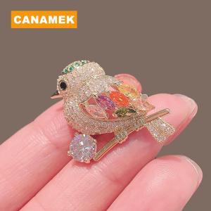 【CANAMEK】 New Fashion Bird Brooches For Women Girls Rhinestone Brooches Pins Shiny Animal Badges Jewelry For Lady