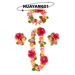 HUAYANG01 [2023 new HOT FASHION] 4 cái bộ Hawaii Hoa Leis Vòng Hoa Vòng Hoa Vòng Hoa Cánh Hoa Headband Vòng Đeo Tay Bãi Biển Đảng Trang Trí Nội Thất Đám Cưới Mặc Quần Áo Phụ Kiện