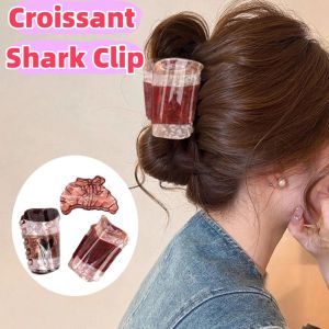 NOVELLEO Cute Croissant Shark Clip Sweet Coffee Cup Creative Crab Clip Hair Accessories Pvc Delicious Food Claw Clip Girls