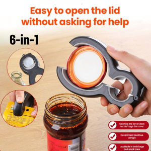 Multifunctional 6 in 1 Bottle Opener Lid Grip Jar Can Openers Non Slip Lids Opener Kitchen Camping Safety Can Opener