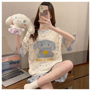 Piyama Wanita Import Baju Tidur CP Wanita Celana pendek Lengan Pendek Piyama Knit Lucu Import