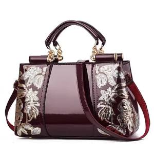 Womens Bag 2024 New fashion Embroidered Womens Handbag Large Capacity Bright Leather Middle-aged Womens Bag Shoulder Crossbody Bag