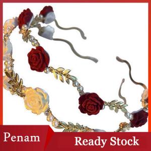 [PAM] Ladies Elegant Rose Vine Headband Hair Accessories Headdress Girls Vintage Metal Flower Red White Rose Tiara Hairbands